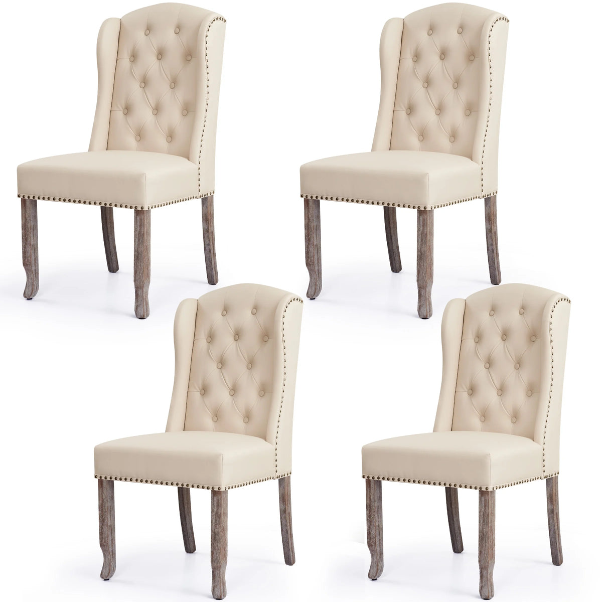 Waterproof PU Leather Dining Chairs Set of 4 Beige P503005
