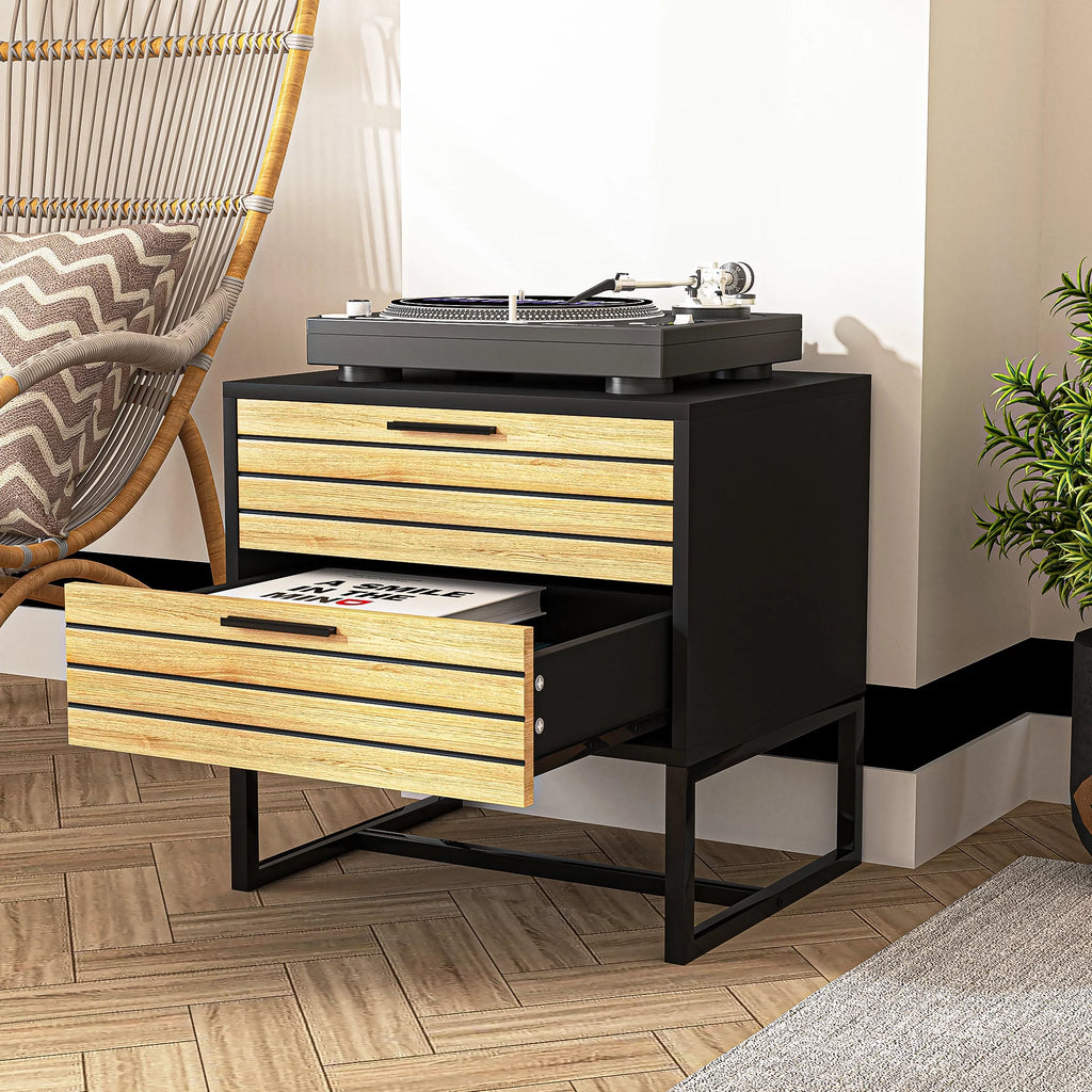 2 Tier Wooden Nightstand with Metal Leg K43294