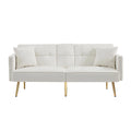 Convertible Sofa Bed with Velvet Fabric and Metal Legs Cream White P445072