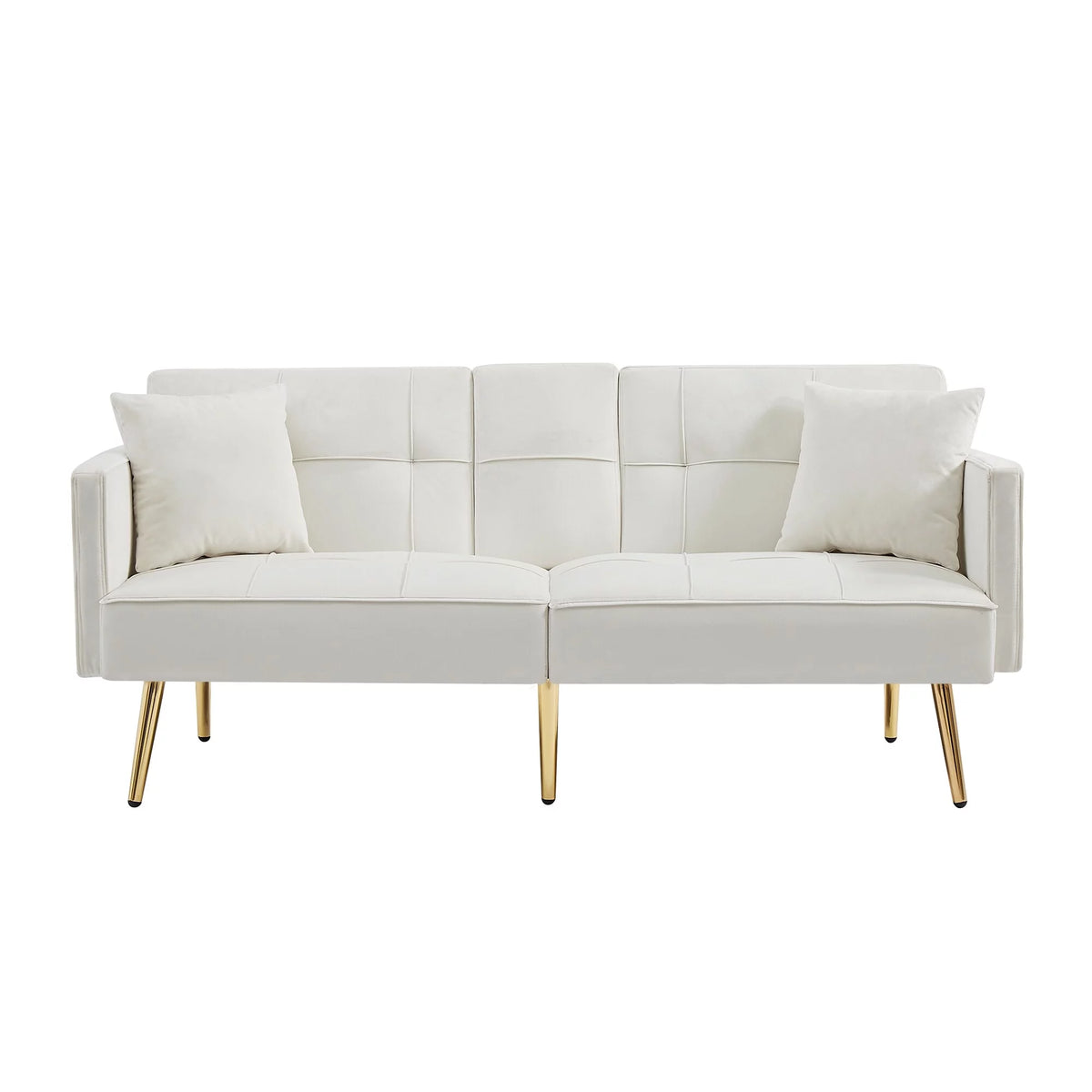 Convertible Sofa Bed with Velvet Fabric and Metal Legs Cream White P445072