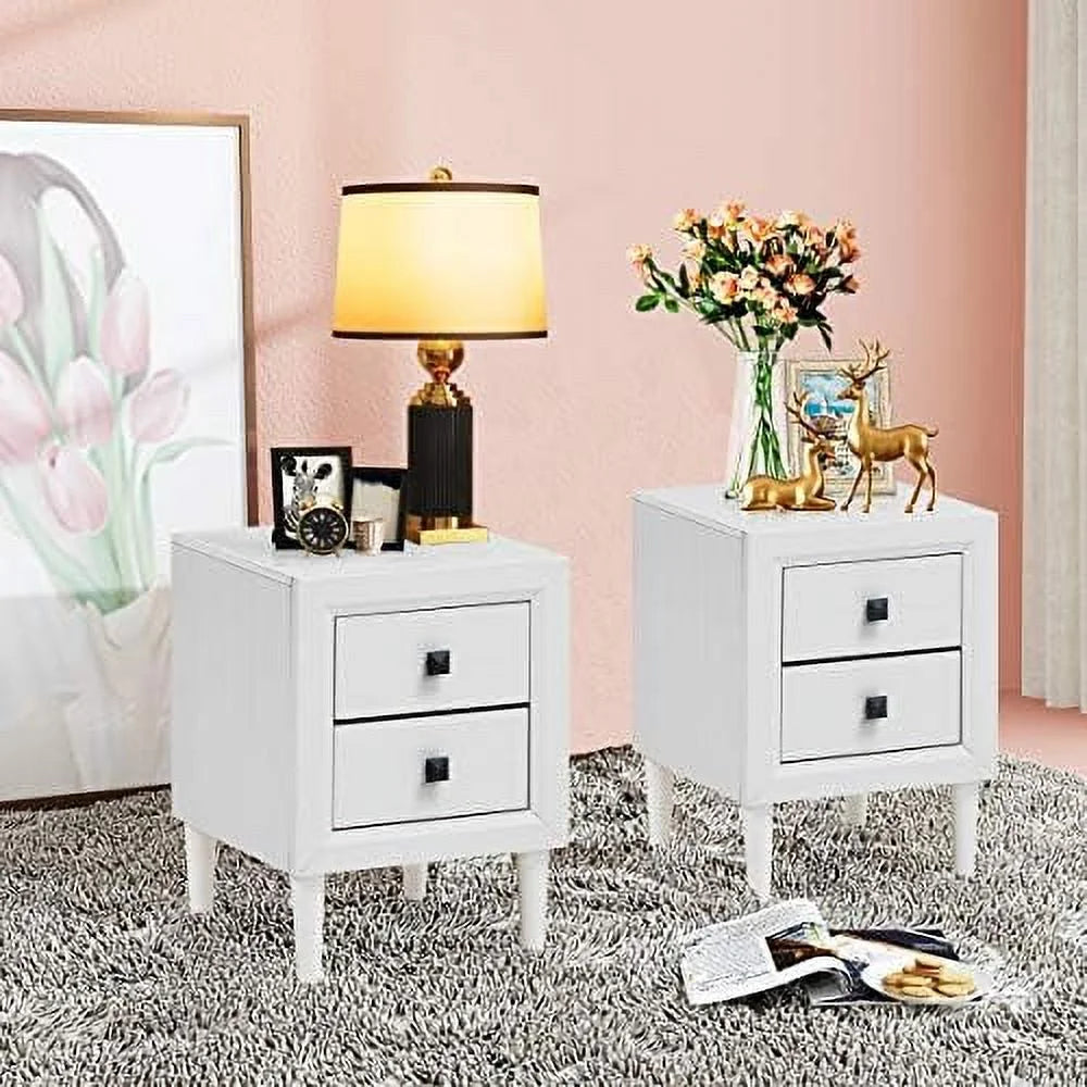 Set of 2 Grey 2-Drawer Nightstand with Solid Wood Legs R3574