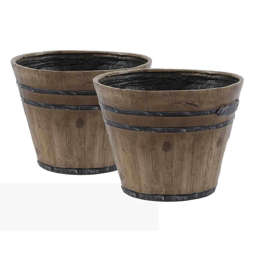 Set Of 2 Rustic Brown Faux Wood Planters L2568