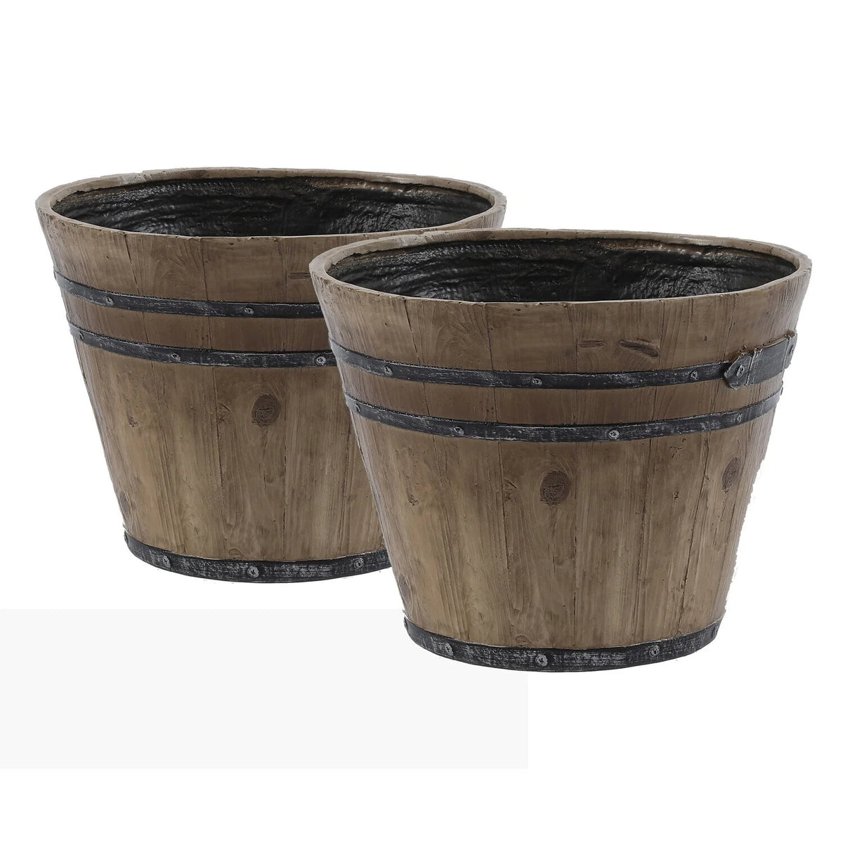 Set Of 2 Rustic Brown Faux Wood Planters L2568
