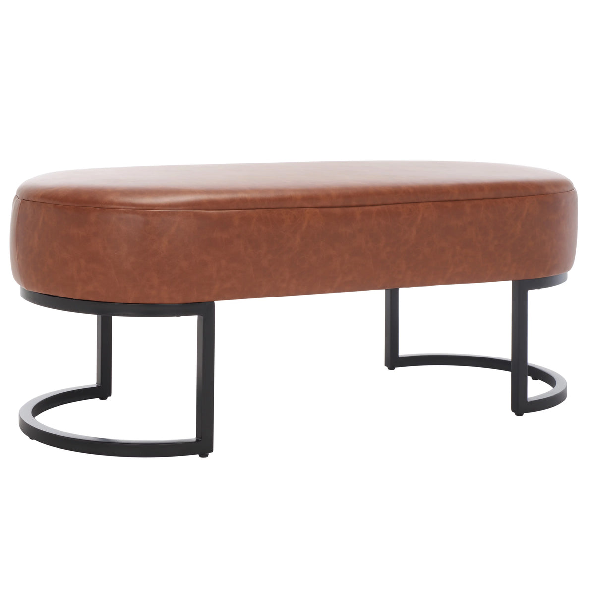 Cognac Leather Oval Bench S780213