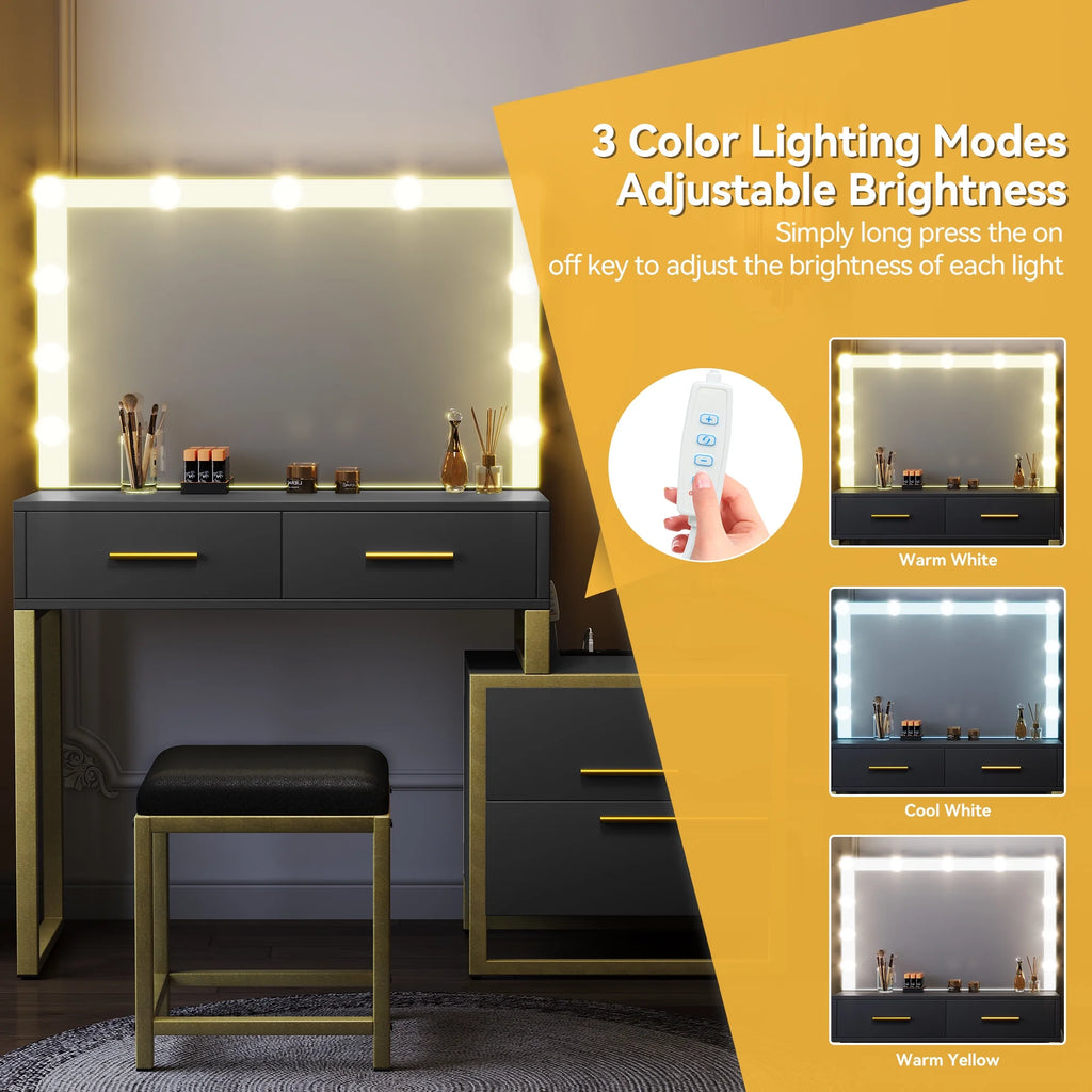 Black Makeup Vanity with Mirror and LED Lights S482841