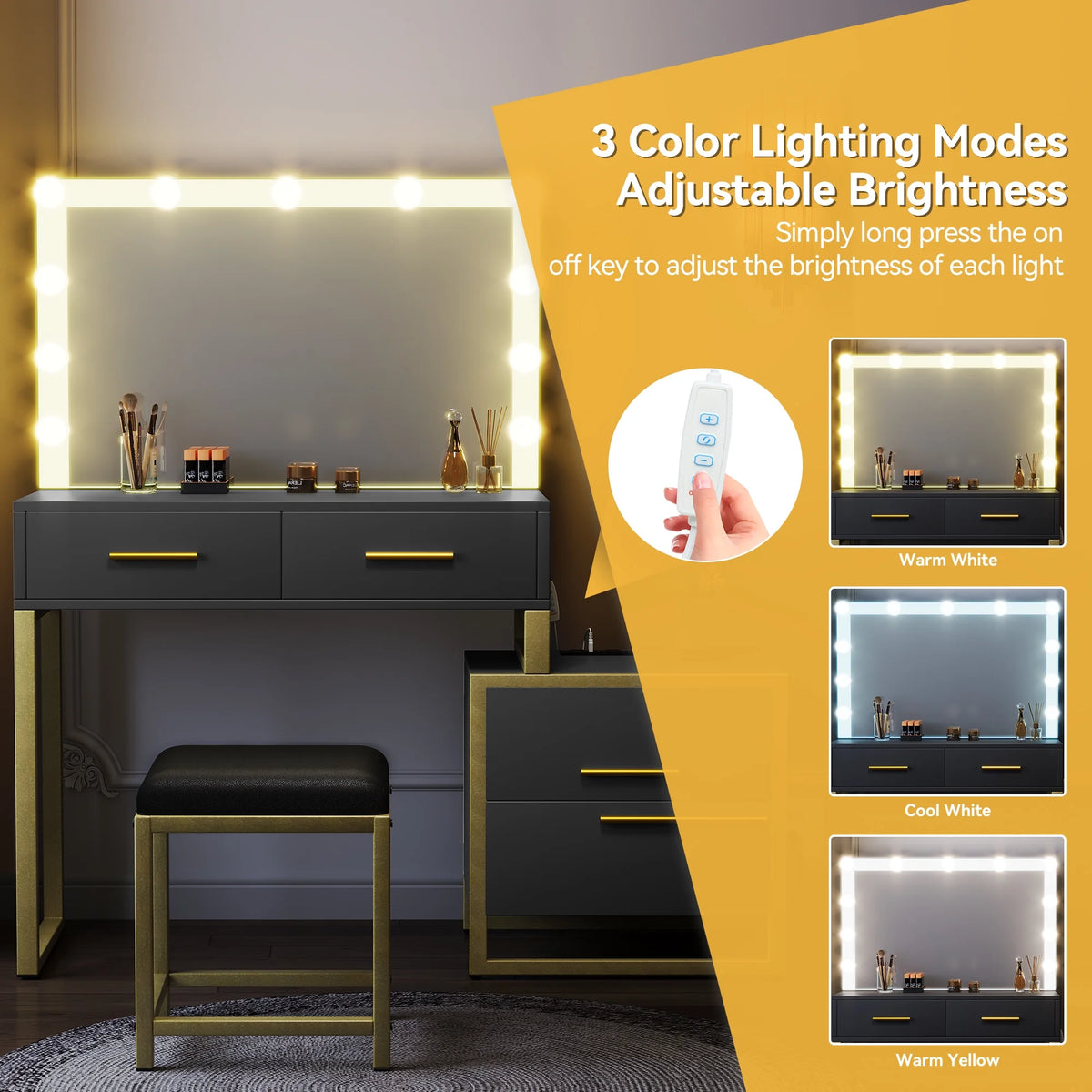 Black Makeup Vanity with Mirror and LED Lights S482841