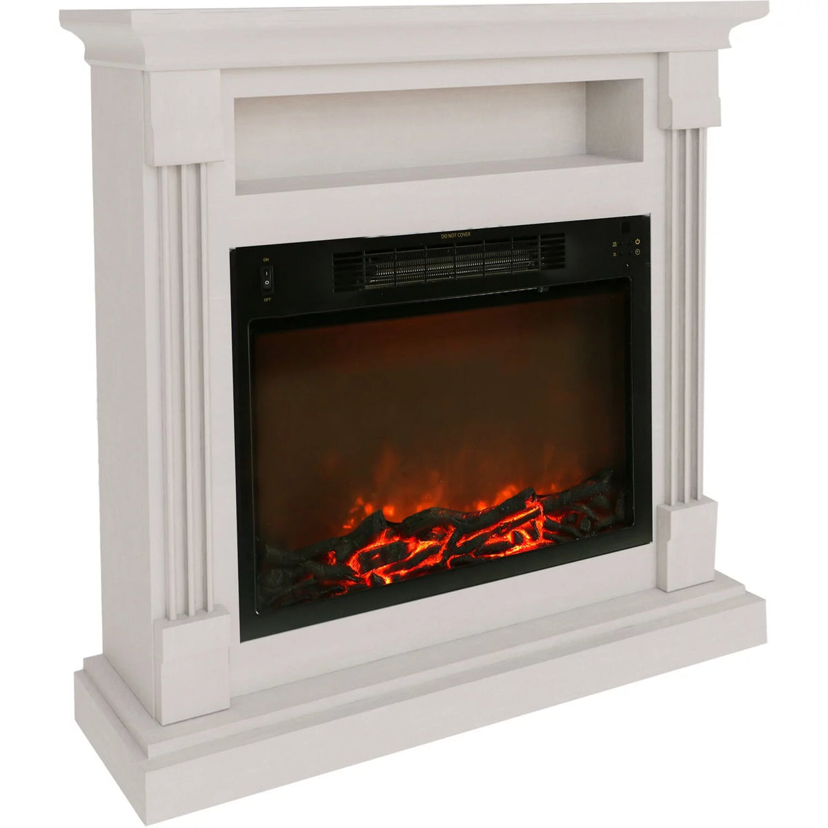 34" Freestanding White Electric Fireplace Heater with Storage Shelf & Remote Control J4860