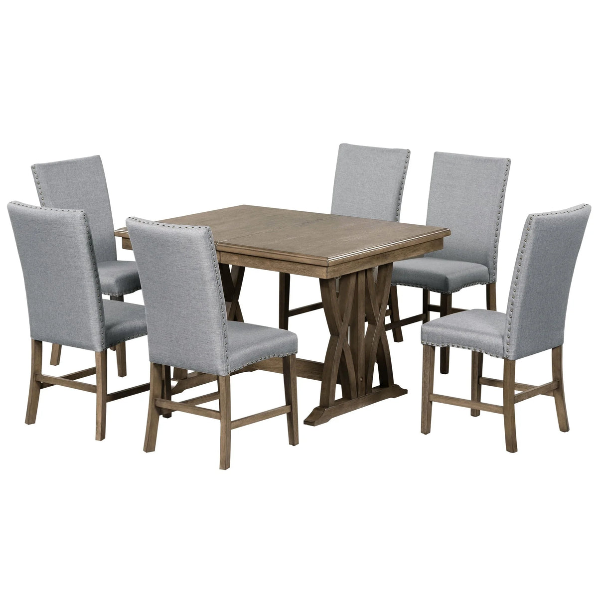 Solid Wood Extendable Dining Table Set for 6 with Upholstered Chairs P21746