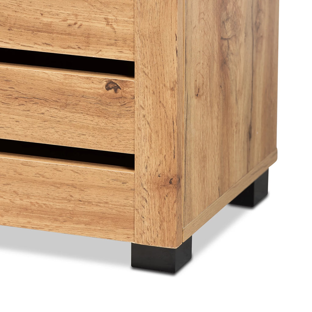 Oak Brown Finished Wood 2-Door Shoe Storage Cabinet N8205