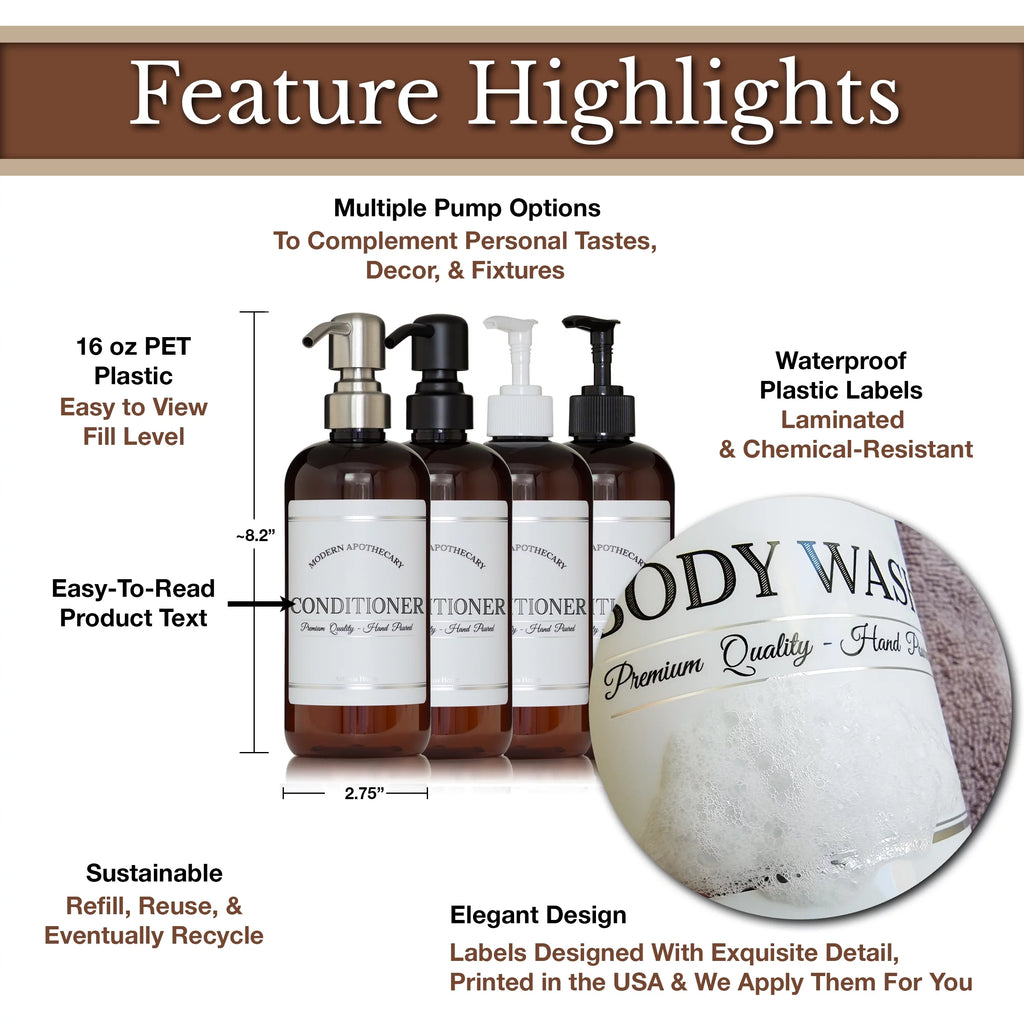 Refillable Body Wash, Shampoo and Conditioner Bottles 16 oz 3 Pack P53313