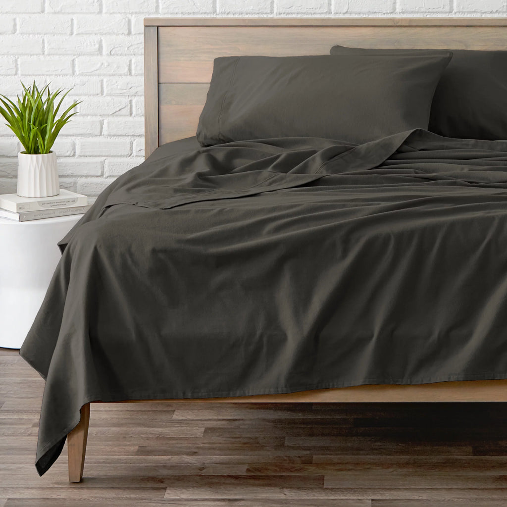 100% Cotton 4 Piece Queen Gray Flannel Sheet Set C7936