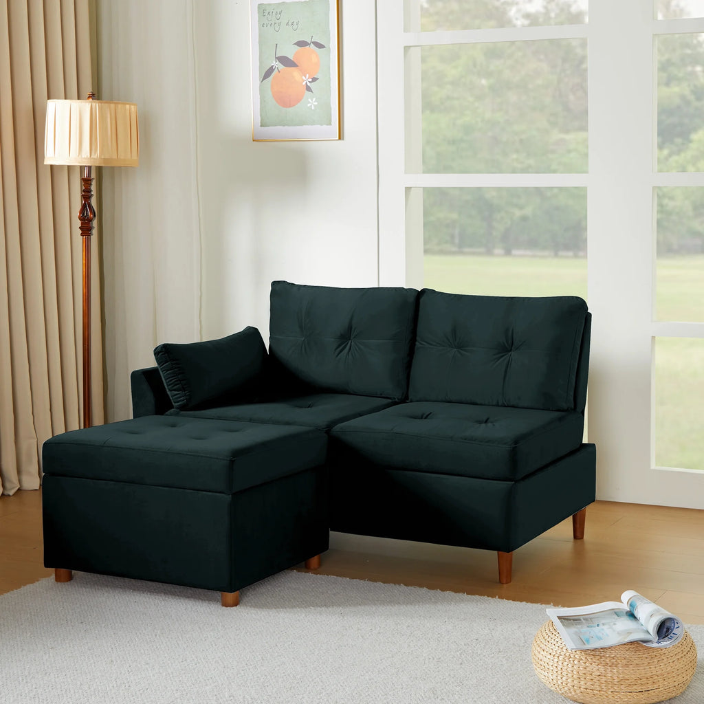 Velvet 2-3 Seat Sectional Sofa with Storage Ottoman V834