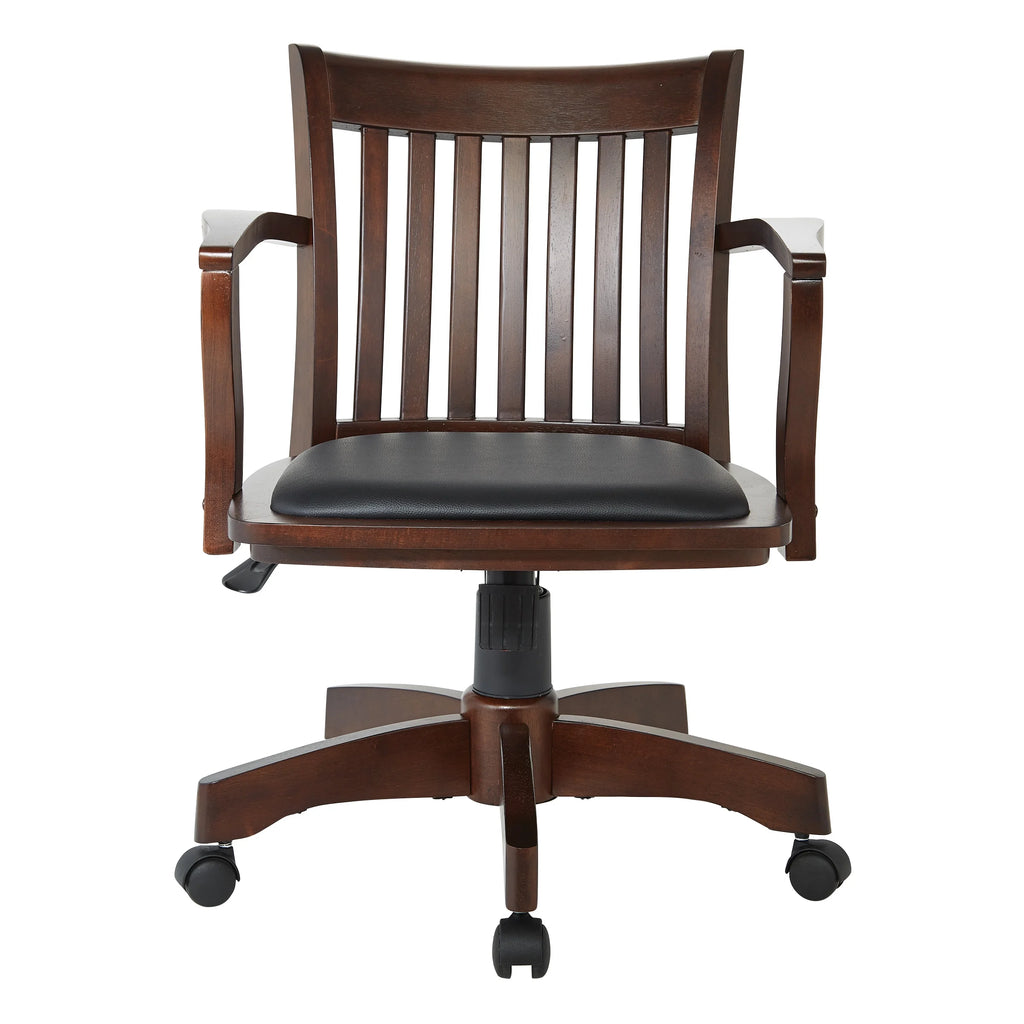 Espresso Finish Black Vinyl Bankers Chair D8213