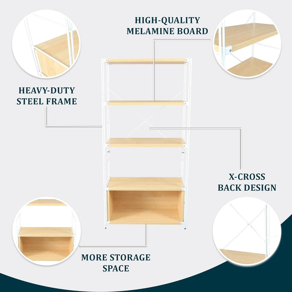 4 Shelves Bookcase with Steel Frame V4592