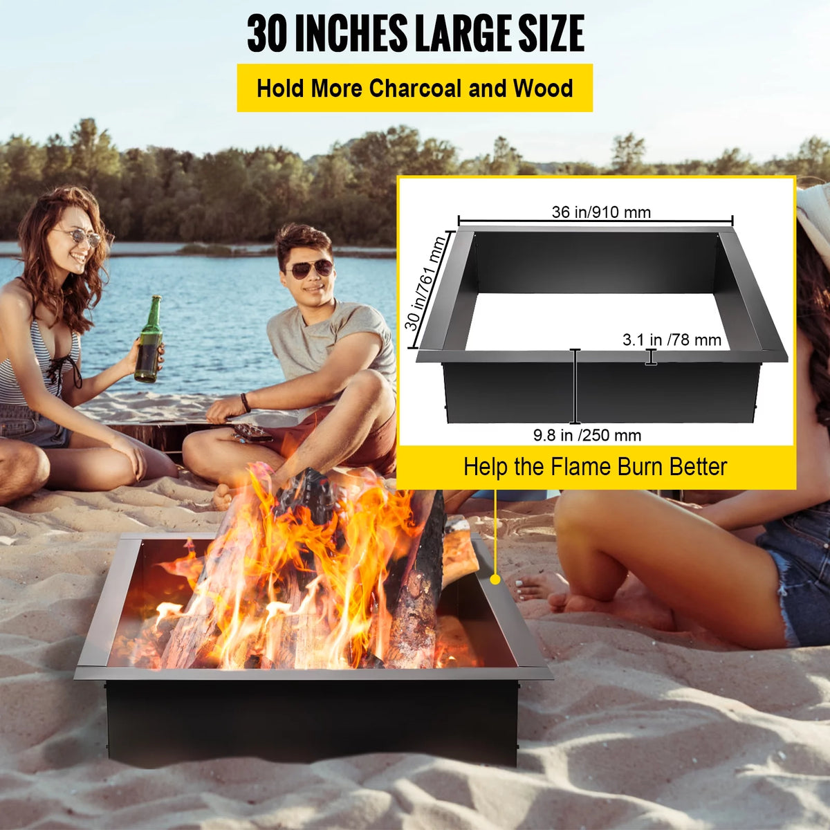 30" Square Heavy Duty Steel Fire Pit Ring K4390