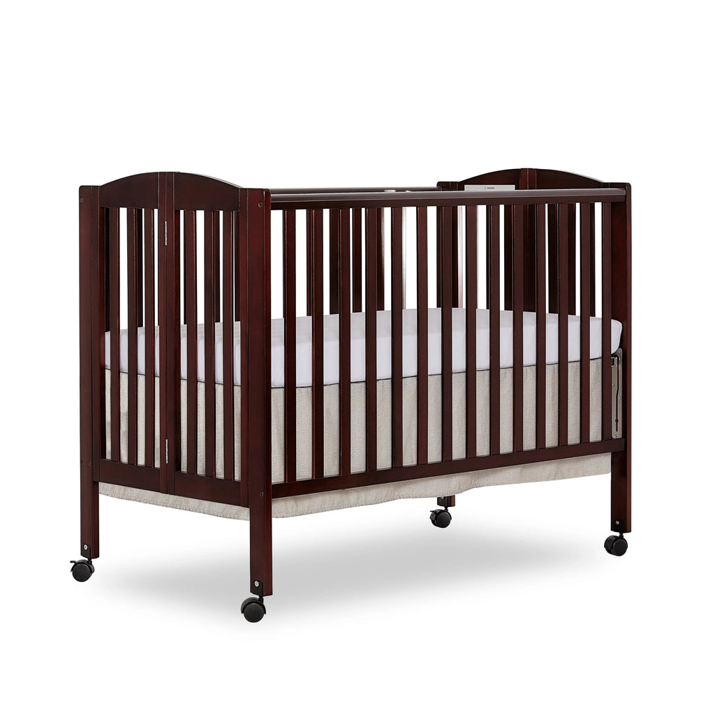 Full Size 2-in-1 Folding Stationary Side Crib with Locking Wheels, Espresso J2633