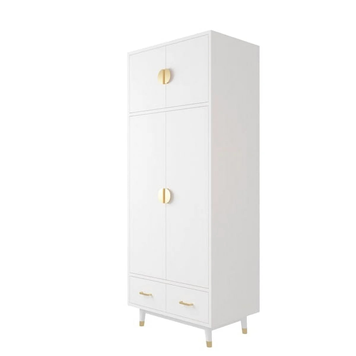 4 Door Wood Wardrobe with Clothing Rod and 2 Drawers, White H652987