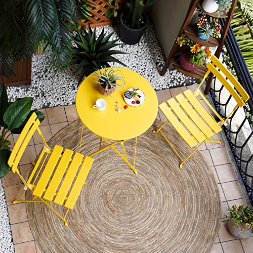 3-Piece Folding Bistro Set, 2 Chairs and 1 Table, Yellow O7639