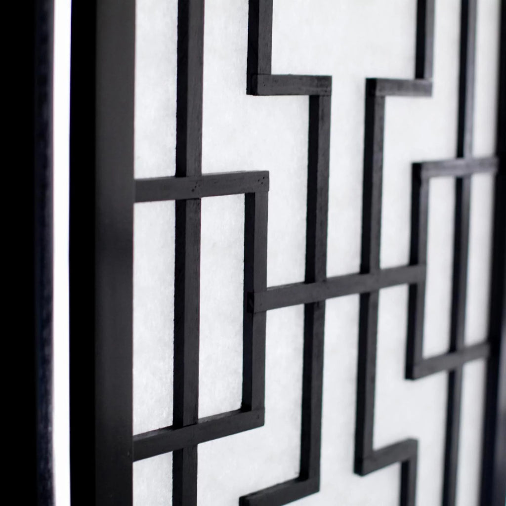 Black Paper and Wood 3-Panel Room Divider Screen P25359