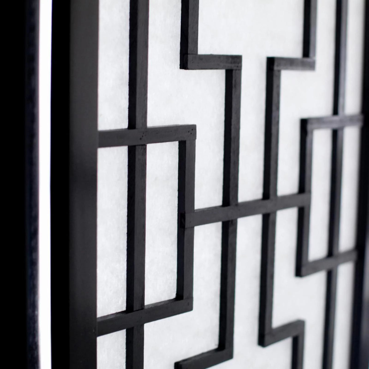 Black Paper and Wood 3-Panel Room Divider Screen P25359