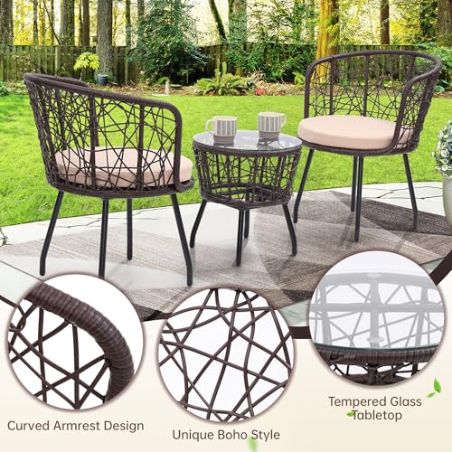 3 Pieces Beige All-Weather Wicker Patio Bistro Set C7196