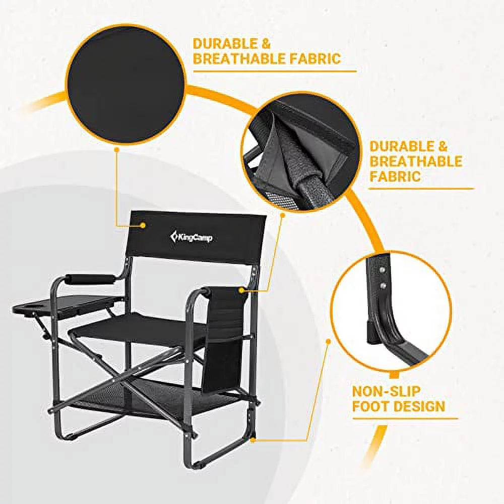 Folding Camping Chair with Side Table and Storage Pockets Black O2114