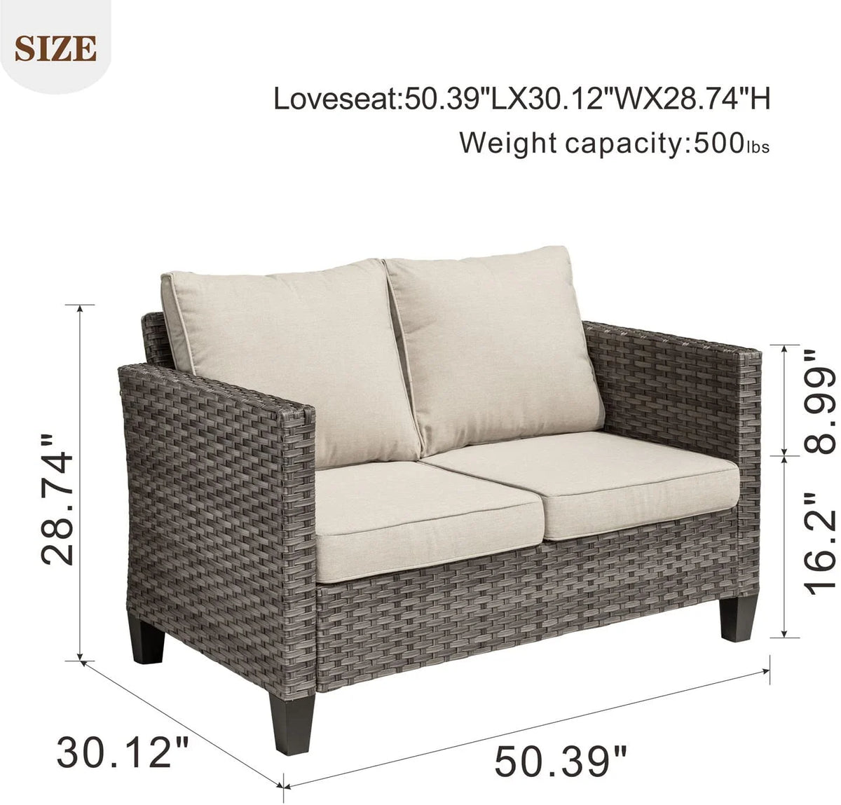 All-Weather Wicker Rattan Sofa with Cushions P80916