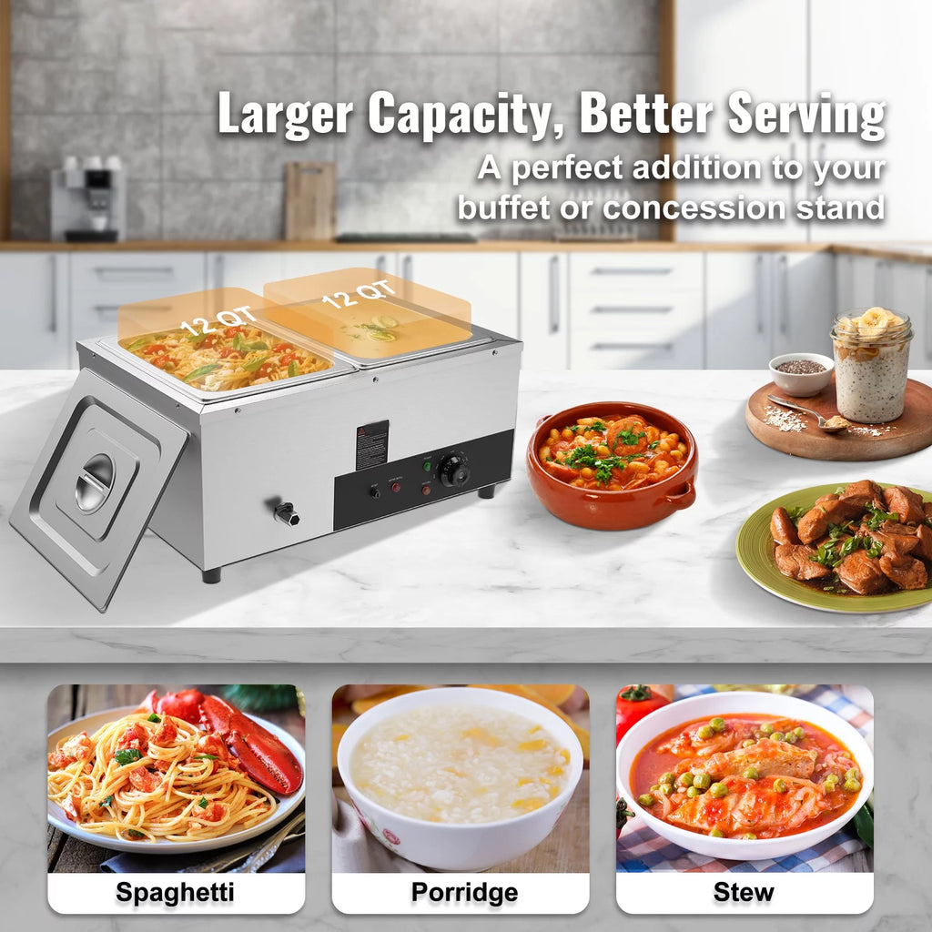 Commercial Electric Food Warmer 2*12Qt Pan W4893