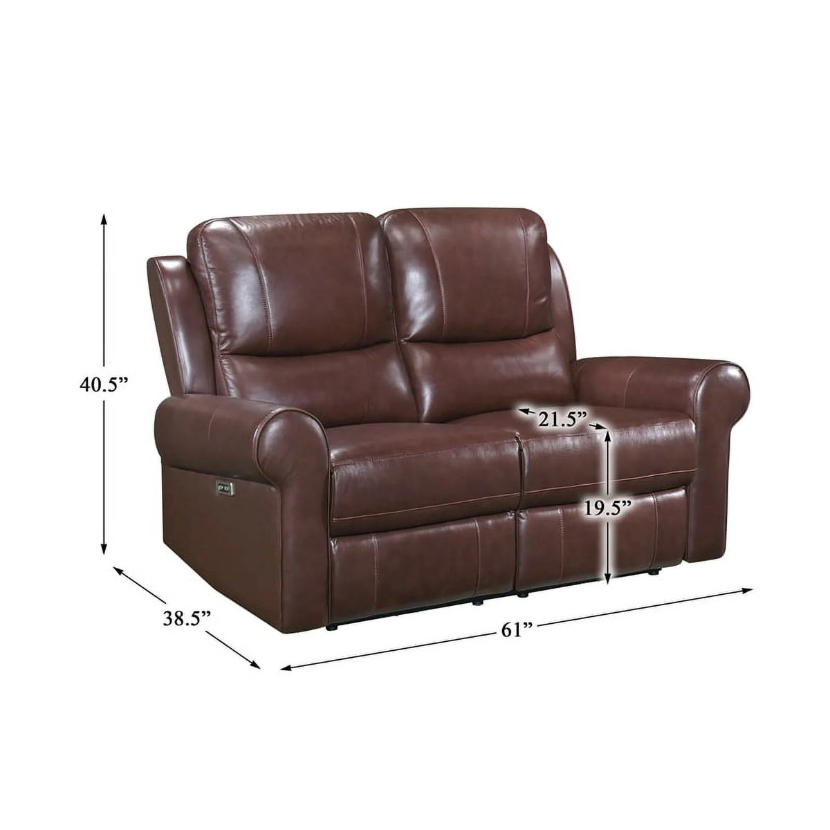 Brown Leather Match Power Double Reclining Love Seat D521