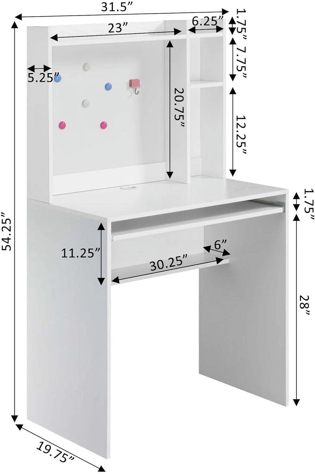 White Student Desk with Shelves D480887