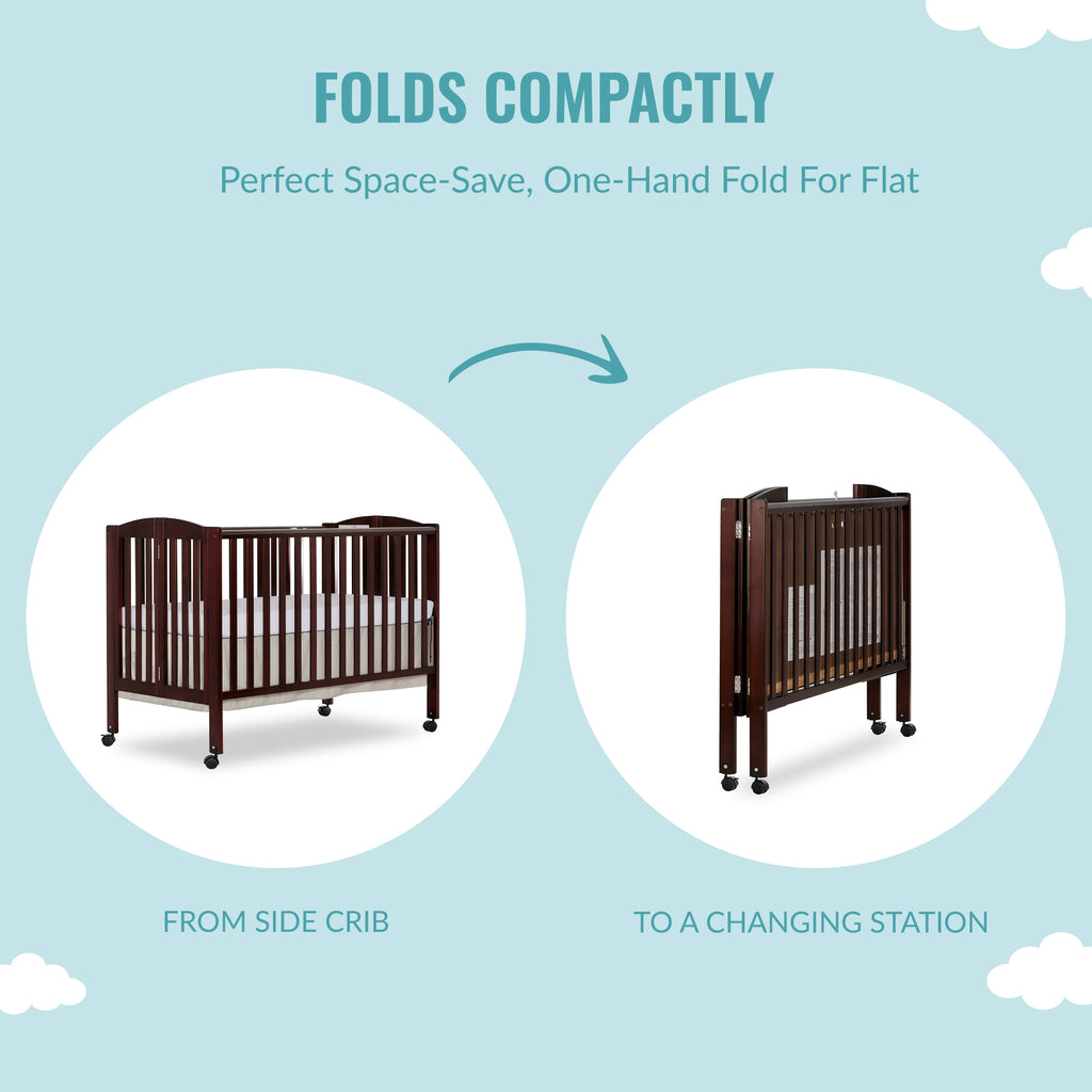 Full Size 2-in-1 Folding Stationary Side Crib with Locking Wheels, Espresso J2633