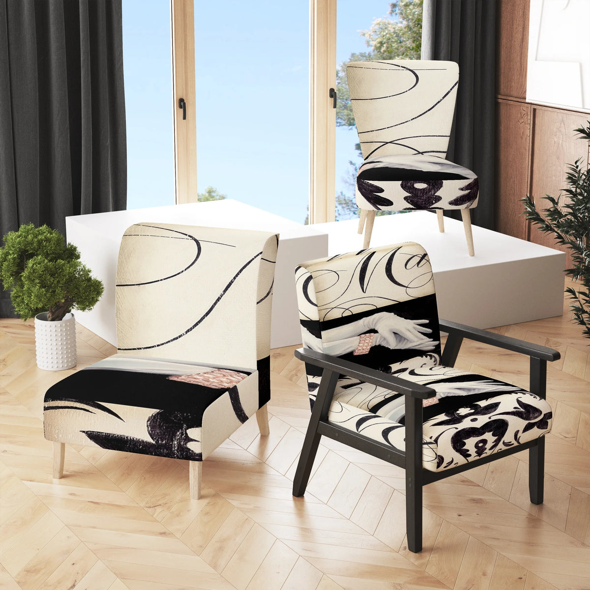 Black And White Upholstered Accent Chair D714