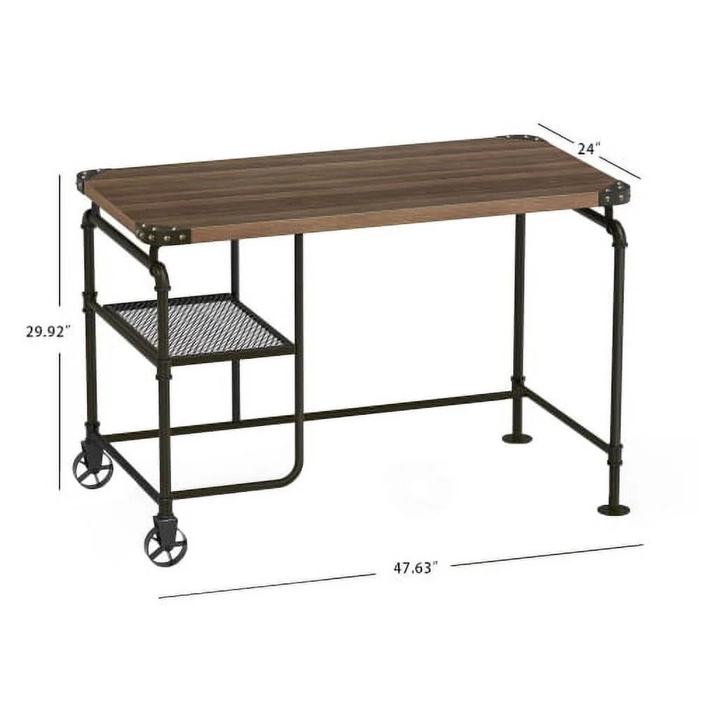 Industrial Metal Writing Desk with Wooden Top I465777
