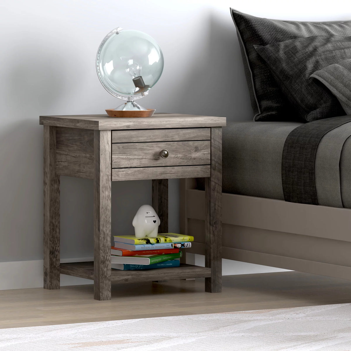 Knotty Gray Oak Wood Accent Table I2599