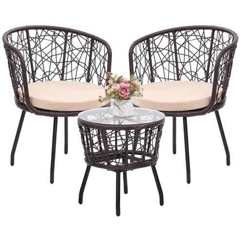 3 Pieces Beige All-Weather Wicker Patio Bistro Set C7196