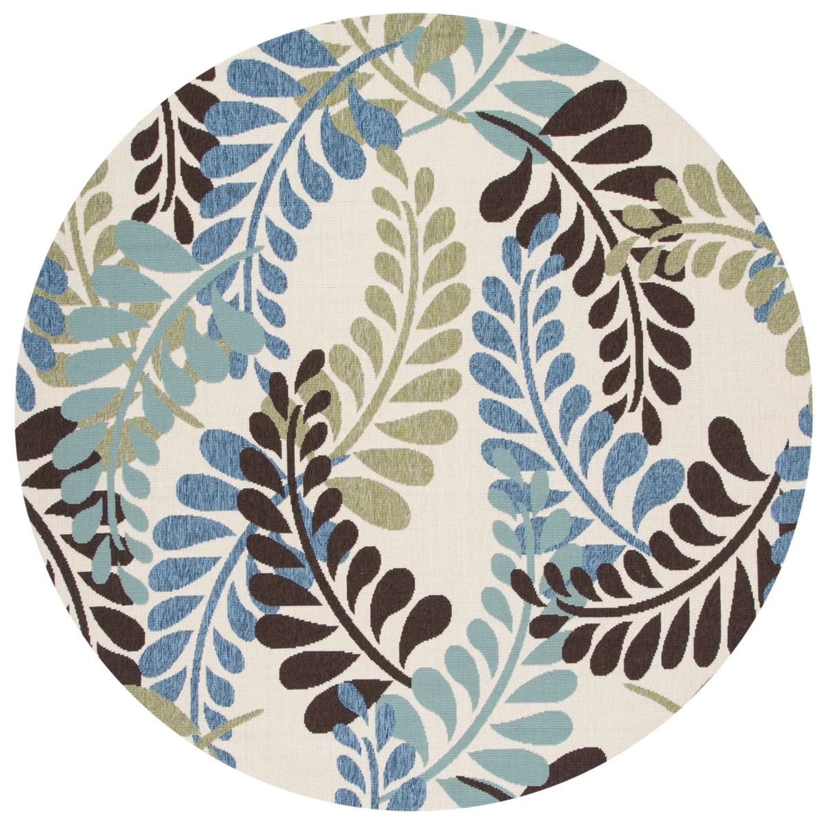 Cream Aqua Floral Indoor/Outdoor Area Rug X62352