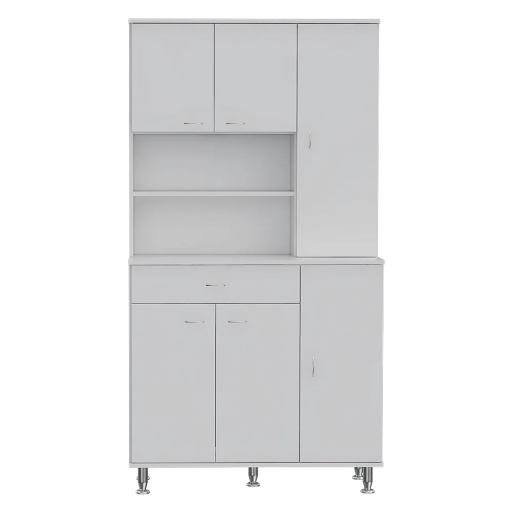 White Engineered Wood Pantry Cabinet with Six Doors W337851