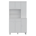 White Engineered Wood Pantry Cabinet with Six Doors W337851