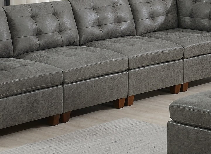 Antique Grey Leatherette Sofa Set 8pcs V14981