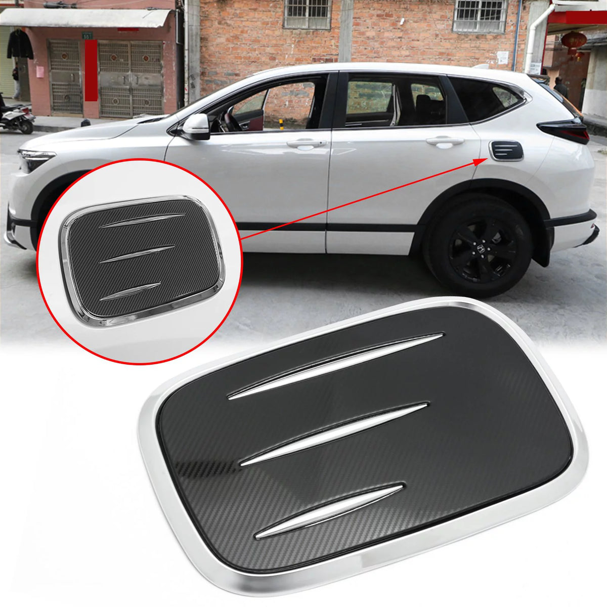 Carbon Fiber Style Fuel Tank Cover Trim Gas Cap Overlay I32698