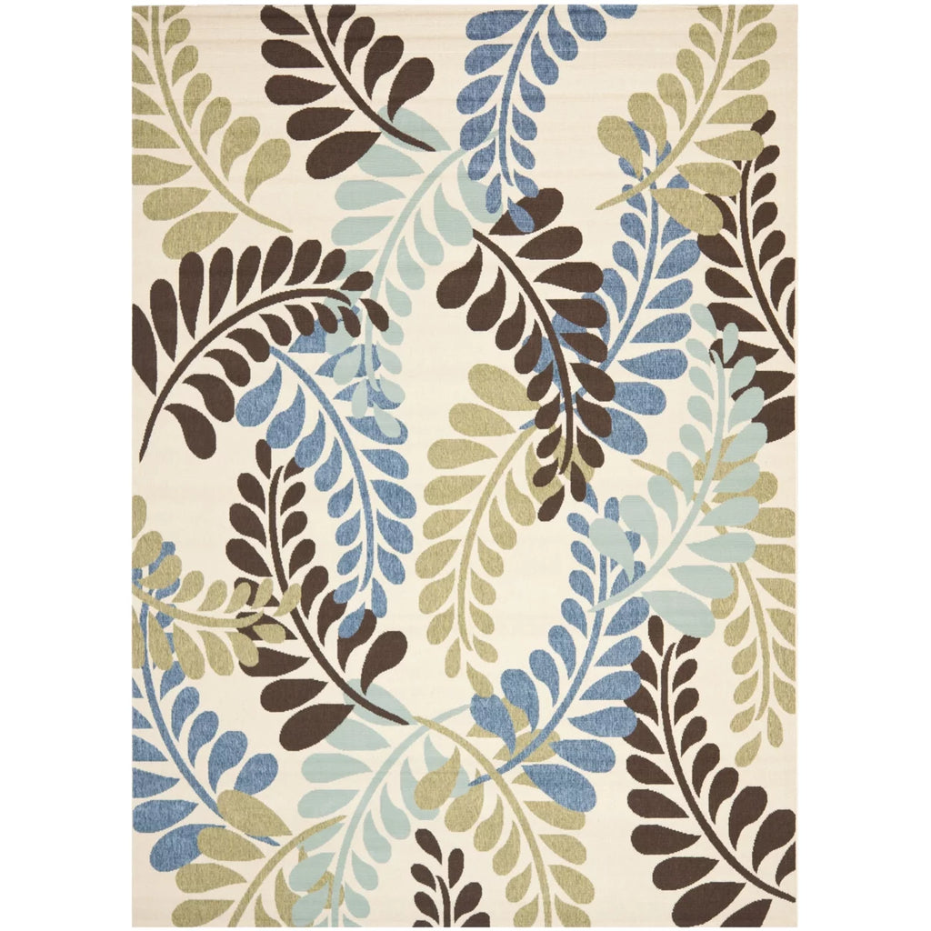Cream Aqua Floral Indoor/Outdoor Area Rug X62352