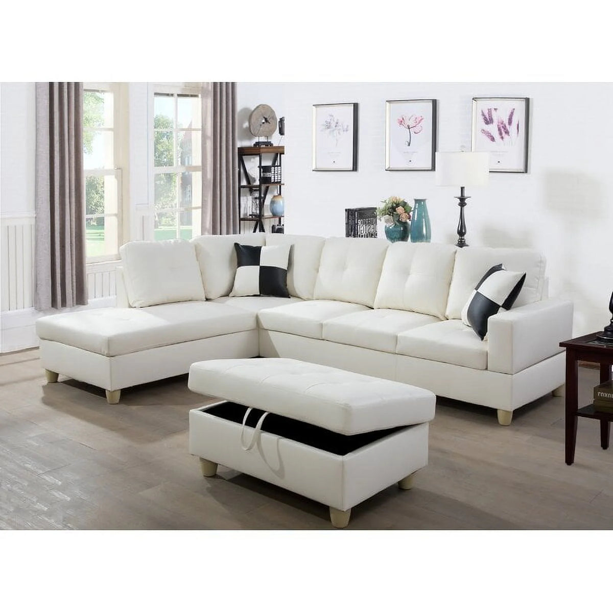 White Left Hand Facing Sectional with Ottoman I629131