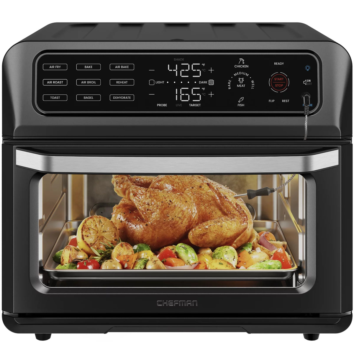 12-in-1 Air Fryer Oven Combo with Probe Thermometer, 20 Qt, Black Stainless Steel V527423
