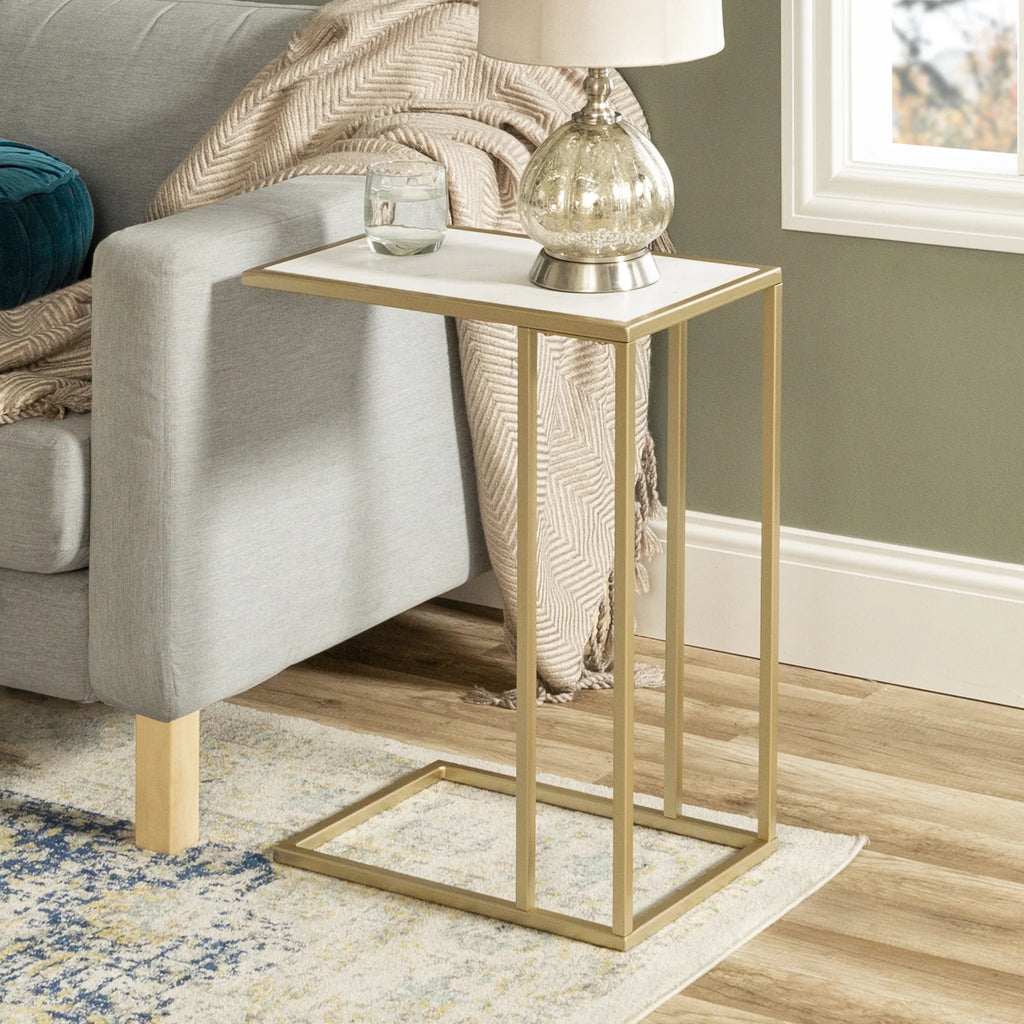 Set of 2 Faux White Marble Side Table C3386
