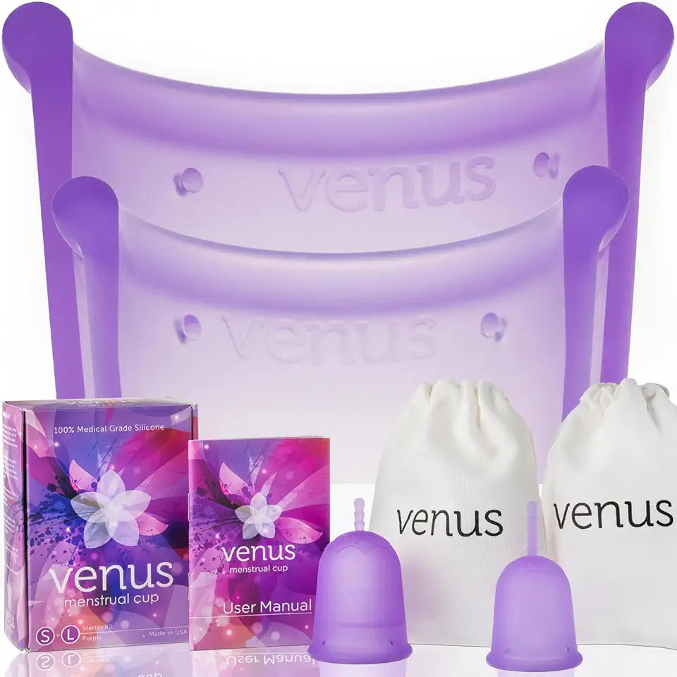 Menstrual Cup Starter Kit Set of 2 Reusable Silicone Cups Small Large Purple S982