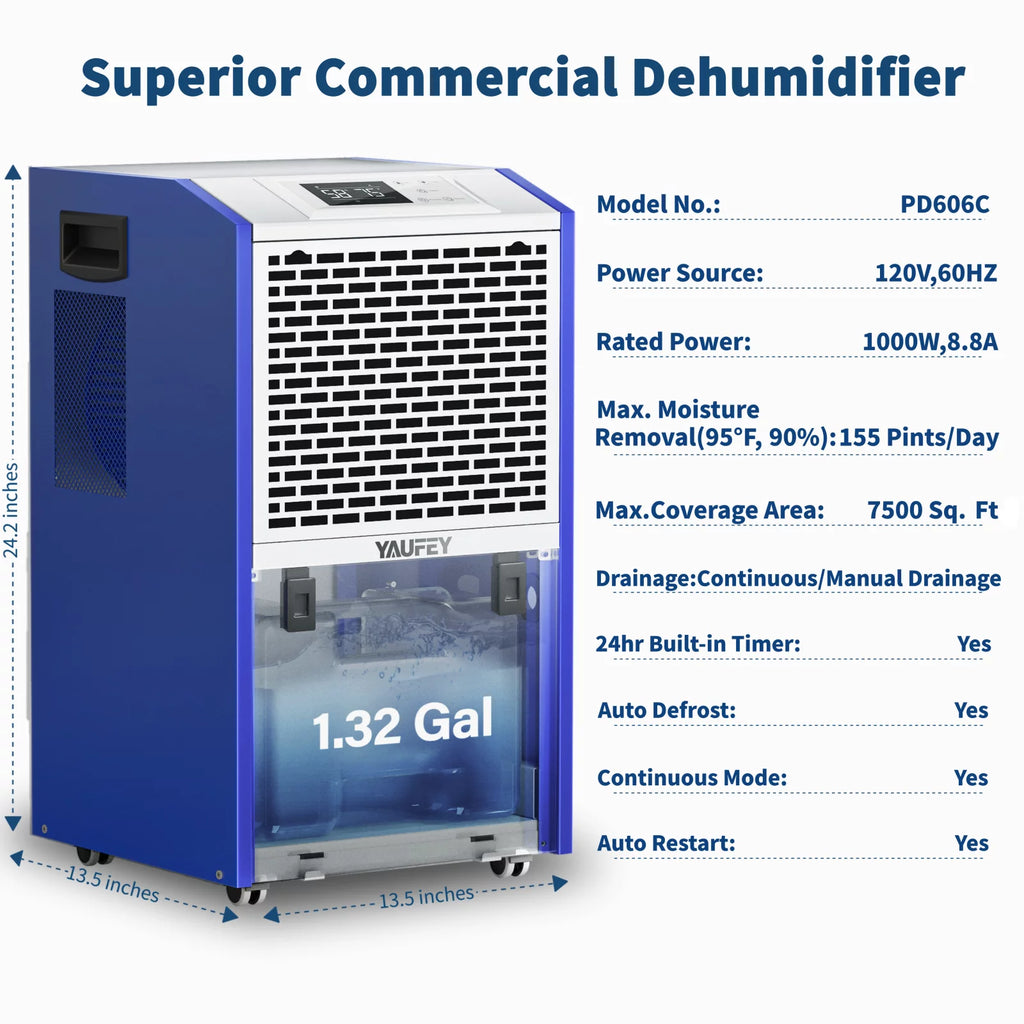 155 Pint Commercial Dehumidifier with Drain Hose D298624