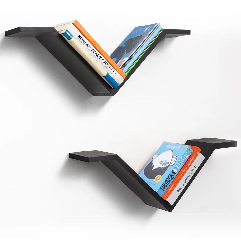 Black Wall Mounted Bookshelf Set of 2 V29056