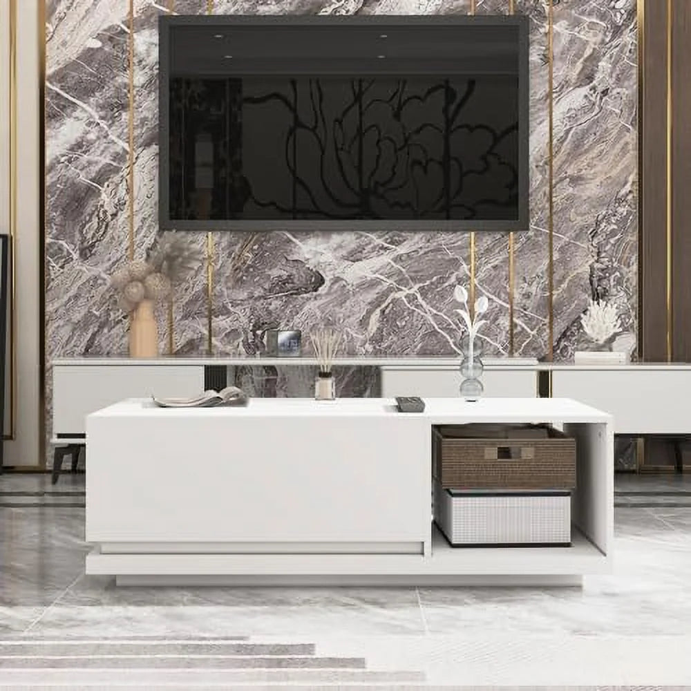 Contemporary Coffee Table with Sliding Top & Hidden Compartments White & Light Brown K1780