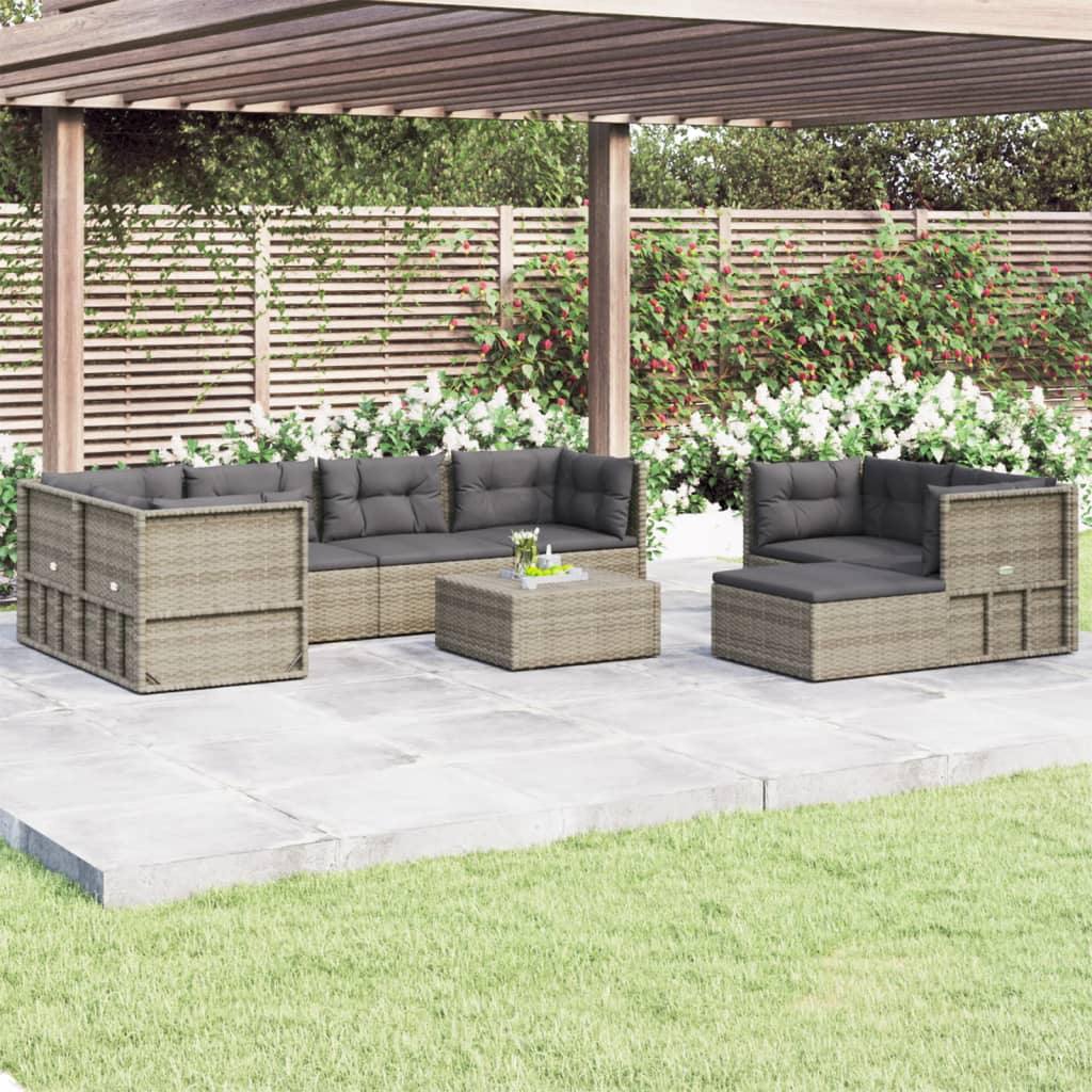 8 Piece Patio Set with Cushions Gray Poly Rattan I46971