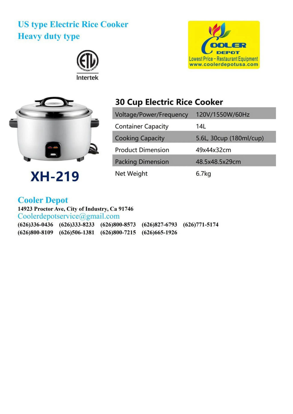 Raw Rice 30 Cup Rice Cooker Warmer Z38579